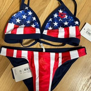 NWT Arena bikini USA flag; top 32, bottom 30